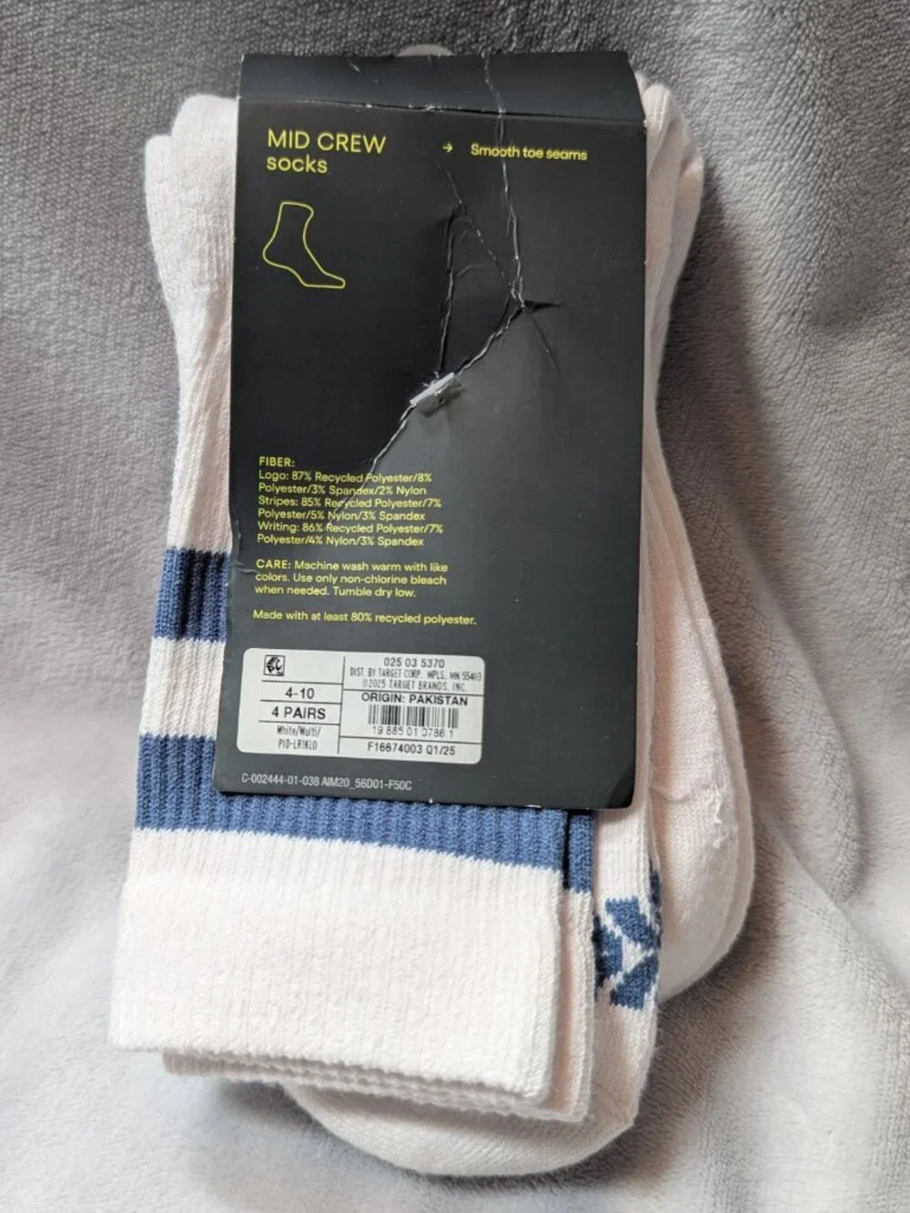 NWT All In Motion Women's Mid Crew 4-Pack Socks Pickleball Themed Sizes 4-10